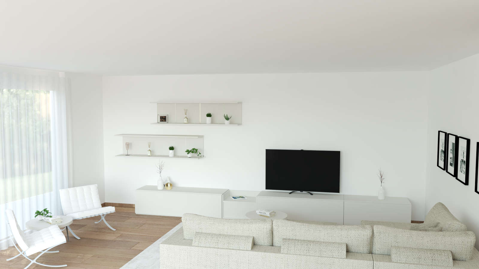 Soggiorno Contemporaneo lineare con cassetti e mensole